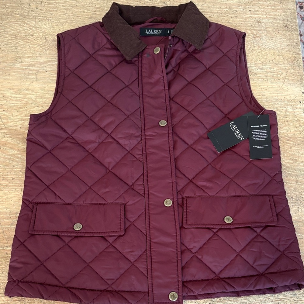 BNWT Ralph Lauren puffer vest in dark garnet in Small and Medium